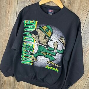 Notre Dame Fighting Irish Vintage Crewneck NCAA Football Black Sweatshirt Men XL